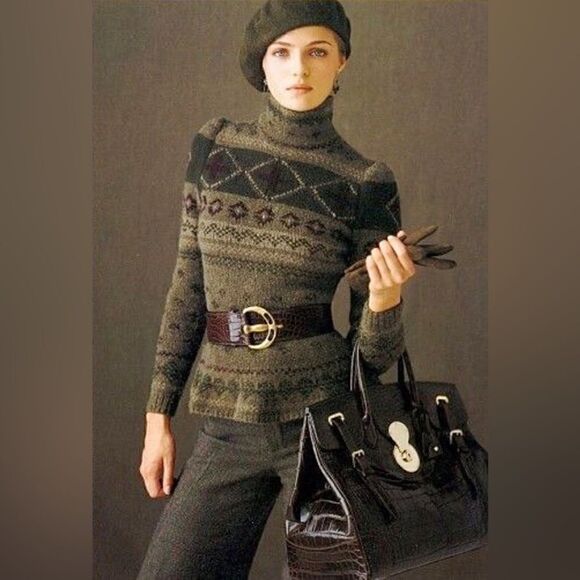 Ralph Lauren Purple Label Accessories - *Vintage Fall 2006 Runway Collection Brown Alligator Brass Buckle Contour Belt